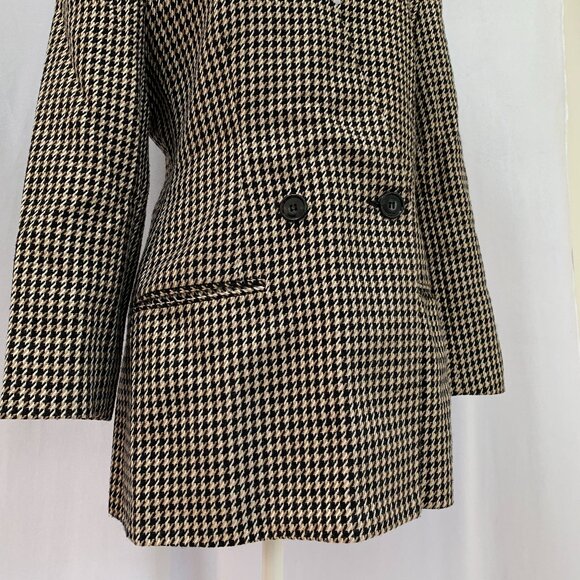 Vtg 80s Houndstooth Double Breast Wool Blazer Jacket Made in USA - Picture 7 of 16